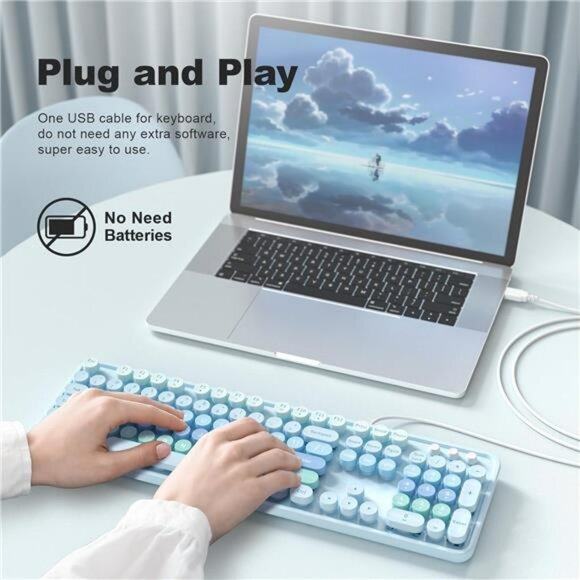 Large Print USB Wired Keyboard with Numeric Keypad Retro Keys for PC Laptop - Picture 3 of 8
